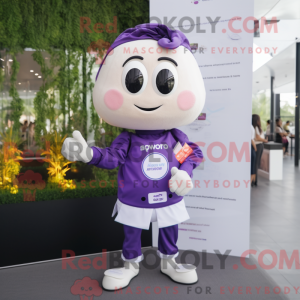 Mascot character of a Purple Pad Thai dressed with a Poplin Shirt and Smartwatches