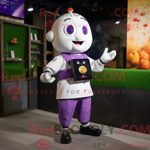 Mascot character of a Purple Pad Thai dressed with a Poplin Shirt and Smartwatches