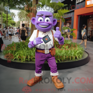 Mascot character of a Purple Pad Thai dressed with a Poplin Shirt and Smartwatches