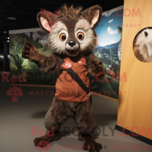 Mascot character of a Rust Aye-Aye dressed with a Jumpsuit and Wraps