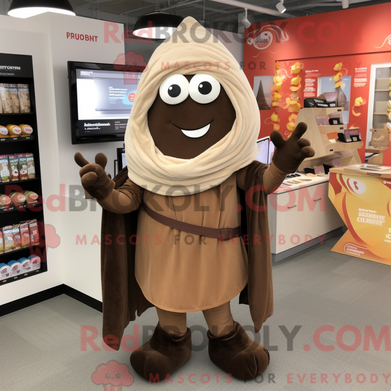 Mascot character of a Tan Chocolates dressed with a Corduroy Pants and Shawls