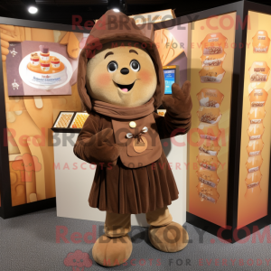 Mascot character of a Tan Chocolates dressed with a Corduroy Pants and Shawls