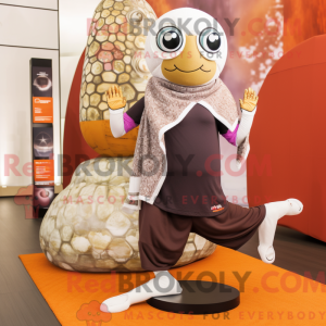 Mascot character of a Brown Oyster dressed with a Yoga Pants and Scarves