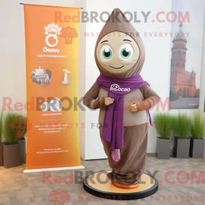 Mascot character of a Brown Oyster dressed with a Yoga Pants and Scarves