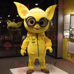 Mascot character of a Lemon Yellow Bat dressed with a Jumpsuit and Eyeglasses