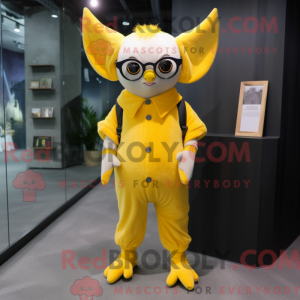 Mascot character of a Lemon Yellow Bat dressed with a Jumpsuit and Eyeglasses