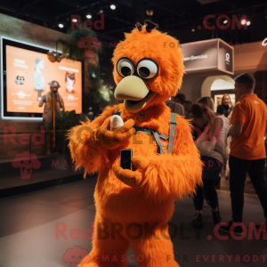 Mascot character of a Orange Ostrich dressed with a Overalls and Smartwatches