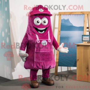 Mascot character of a Magenta Oyster dressed with a Dungarees and Ties