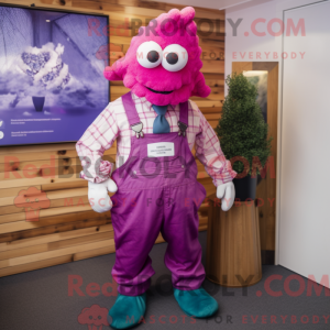 Mascot character of a Magenta Oyster dressed with a Dungarees and Ties