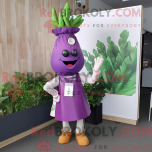 Mascot character of a Lavender Beet dressed with a Maxi Dress and Digital watches