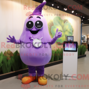 Mascot character of a Lavender Beet dressed with a Maxi Dress and Digital watches