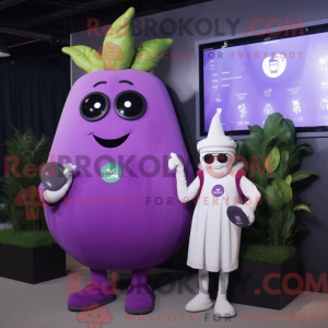 Mascot character of a Lavender Beet dressed with a Maxi Dress and Digital watches