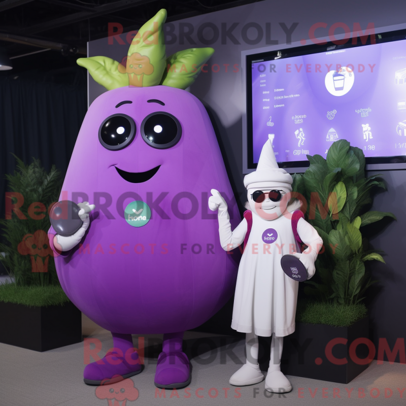 Mascot character of a Lavender Beet dressed with a Maxi Dress and Digital watches