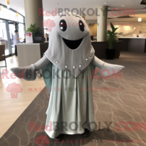 Mascot character of a Gray Stingray dressed with a Maxi Dress and Tie pins