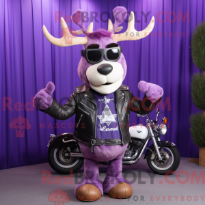 Mascot character of a Lavender Reindeer dressed with a Biker Jacket and Necklaces