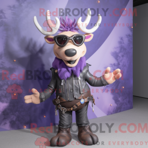 Mascot character of a Lavender Reindeer dressed with a Biker Jacket and Necklaces