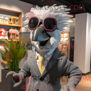 Mascot character of a Gray Rooster dressed with a Blazer and Sunglasses