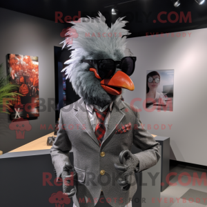 Mascot character of a Gray Rooster dressed with a Blazer and Sunglasses