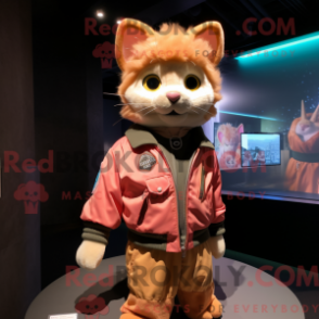 Mascot character of a Peach Cat dressed with a Bomber Jacket and Scarves