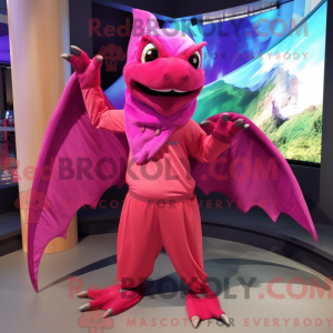 Mascot character of a Magenta Pterodactyl dressed with a Culottes and Scarf clips
