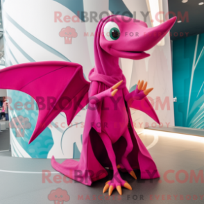 Mascot character of a Magenta Pterodactyl dressed with a Culottes and Scarf clips