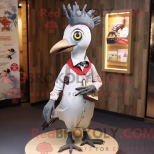 Mascot character of a Silver Woodpecker dressed with a Oxford Shirt and Hairpins