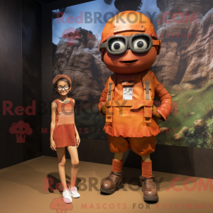 Mascot character of a Rust Commando dressed with a Mini Skirt and Eyeglasses
