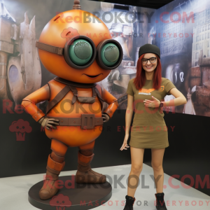 Mascot character of a Rust Commando dressed with a Mini Skirt and Eyeglasses