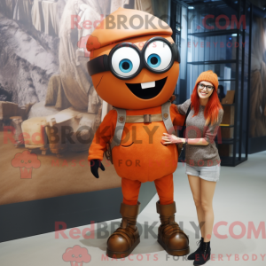 Mascot character of a Rust Commando dressed with a Mini Skirt and Eyeglasses