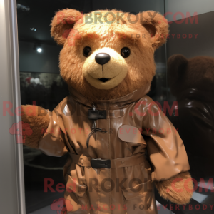 Mascot character of a Brown Teddy Bear dressed with a Raincoat and Cummerbunds