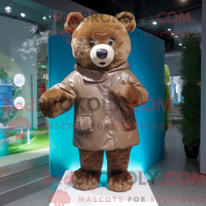 Mascot character of a Brown Teddy Bear dressed with a Raincoat and Cummerbunds