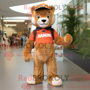 Mascot character of a Puma dressed with a Chinos and Foot pads