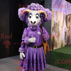 Mascot character of a Purple Ram dressed with a Midi Dress and Belts