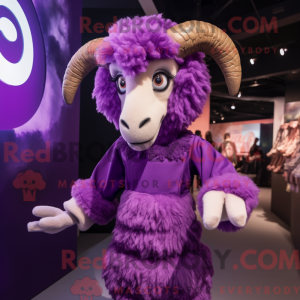Mascot character of a Purple Ram dressed with a Midi Dress and Belts