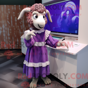 Mascot character of a Purple Ram dressed with a Midi Dress and Belts