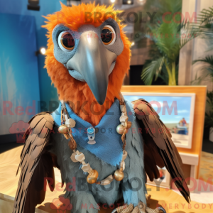 Mascot character of a Orange Haast'S Eagle dressed with a Chambray Shirt and Necklaces