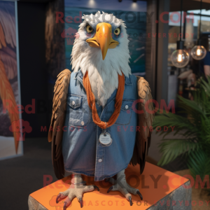 Mascot character of a Orange Haast'S Eagle dressed with a Chambray Shirt and Necklaces