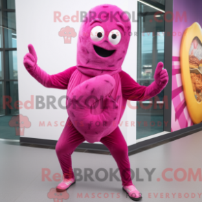 Mascot character of a Magenta Bagels dressed with a Skinny Jeans and Cummerbunds