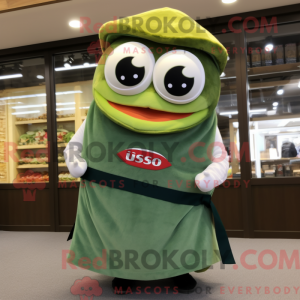 Mascot character of a Olive Sushi dressed with a Shorts and Shawls