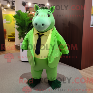 Mascot character of a Lime Green Tapir dressed with a Dress Shirt and Cummerbunds