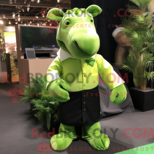 Mascot character of a Lime Green Tapir dressed with a Dress Shirt and Cummerbunds