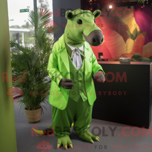 Mascot character of a Lime Green Tapir dressed with a Dress Shirt and Cummerbunds