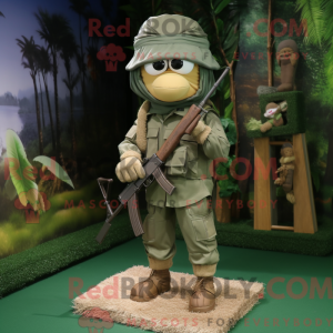 Mascot character of a Sniper dressed with a Cargo Pants and Headbands