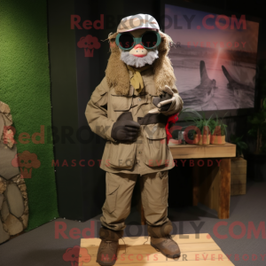 Mascot character of a Sniper dressed with a Cargo Pants and Headbands