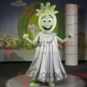 Mascot character of a Silver Celery dressed with a A-Line Dress and Rings