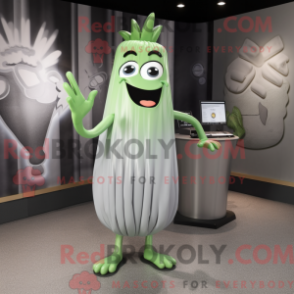 Mascot character of a Silver Celery dressed with a A-Line Dress and Rings