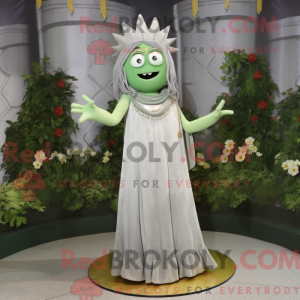 Mascot character of a Silver Celery dressed with a A-Line Dress and Rings