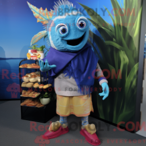 Mascot character of a Blue Fish Tacos dressed with a Sweater and Anklets