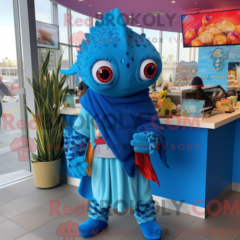 Mascot character of a Blue Fish Tacos dressed with a Sweater and Anklets