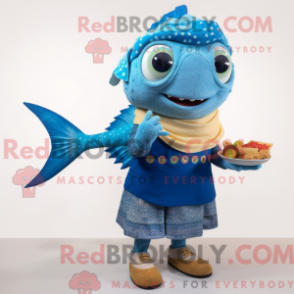 Mascot character of a Blue Fish Tacos dressed with a Sweater and Anklets